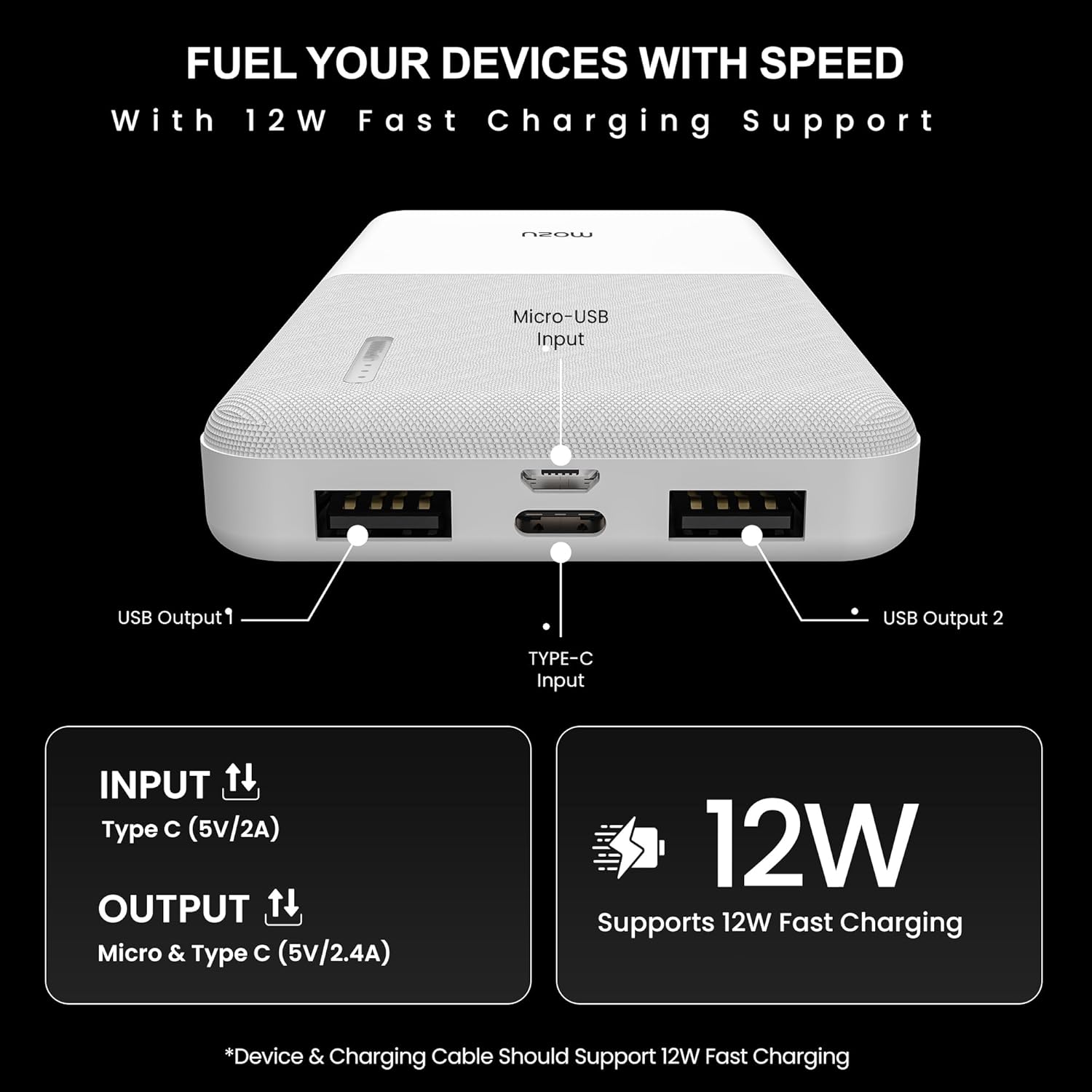 ChargeX P10 10000 mAh 12W Compact Pocket Size Powerbank - Mozu