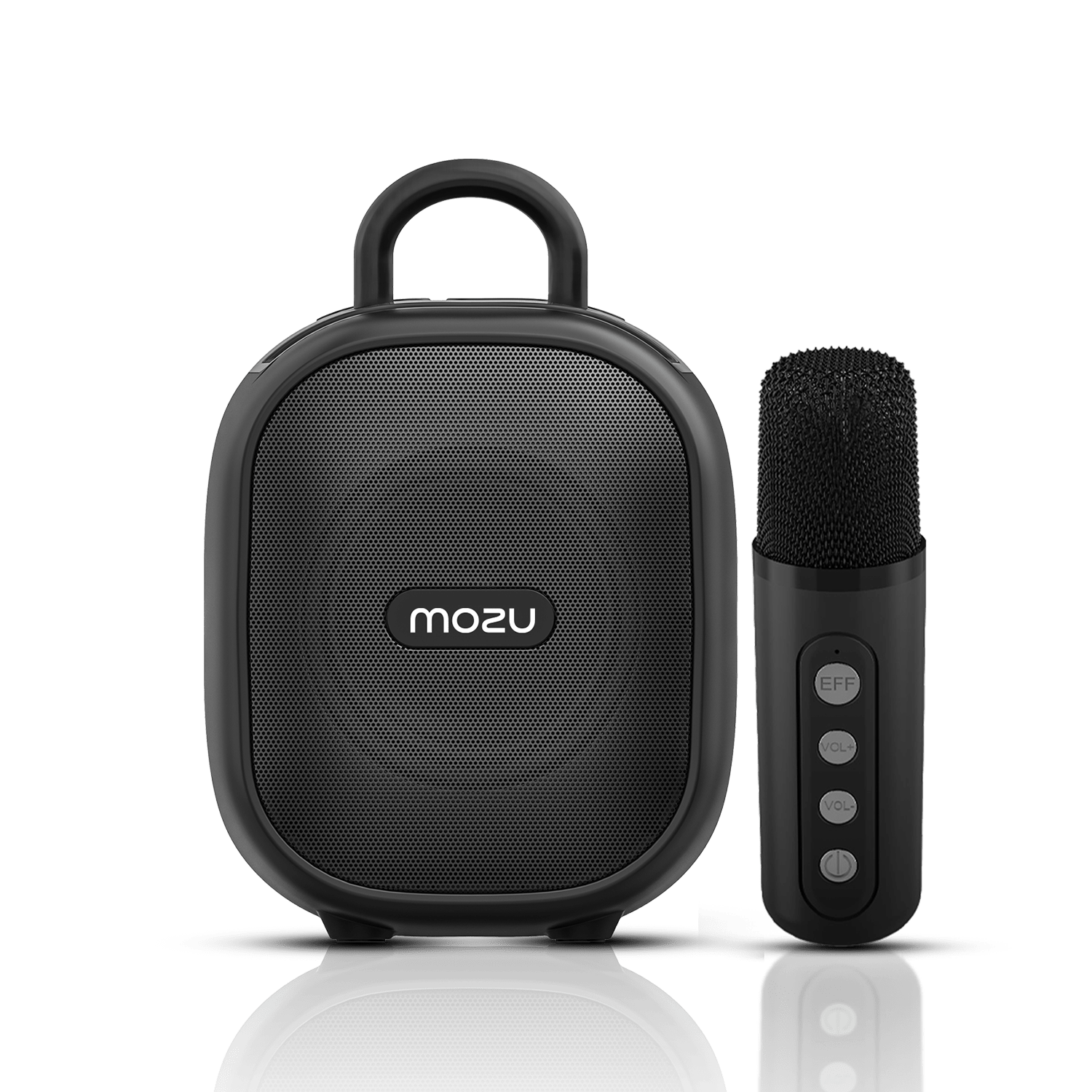 Mozu Bassmore X10 15W Bluetooth Speaker with Karaoke Wireless Voice Changer Mic | 8H Playtime | 8 Dynamic RGB Lighting Modes | Type - C Fast Charging | USB / TF Card / FM Support | Carry Handle Mobile Dock - Mozu