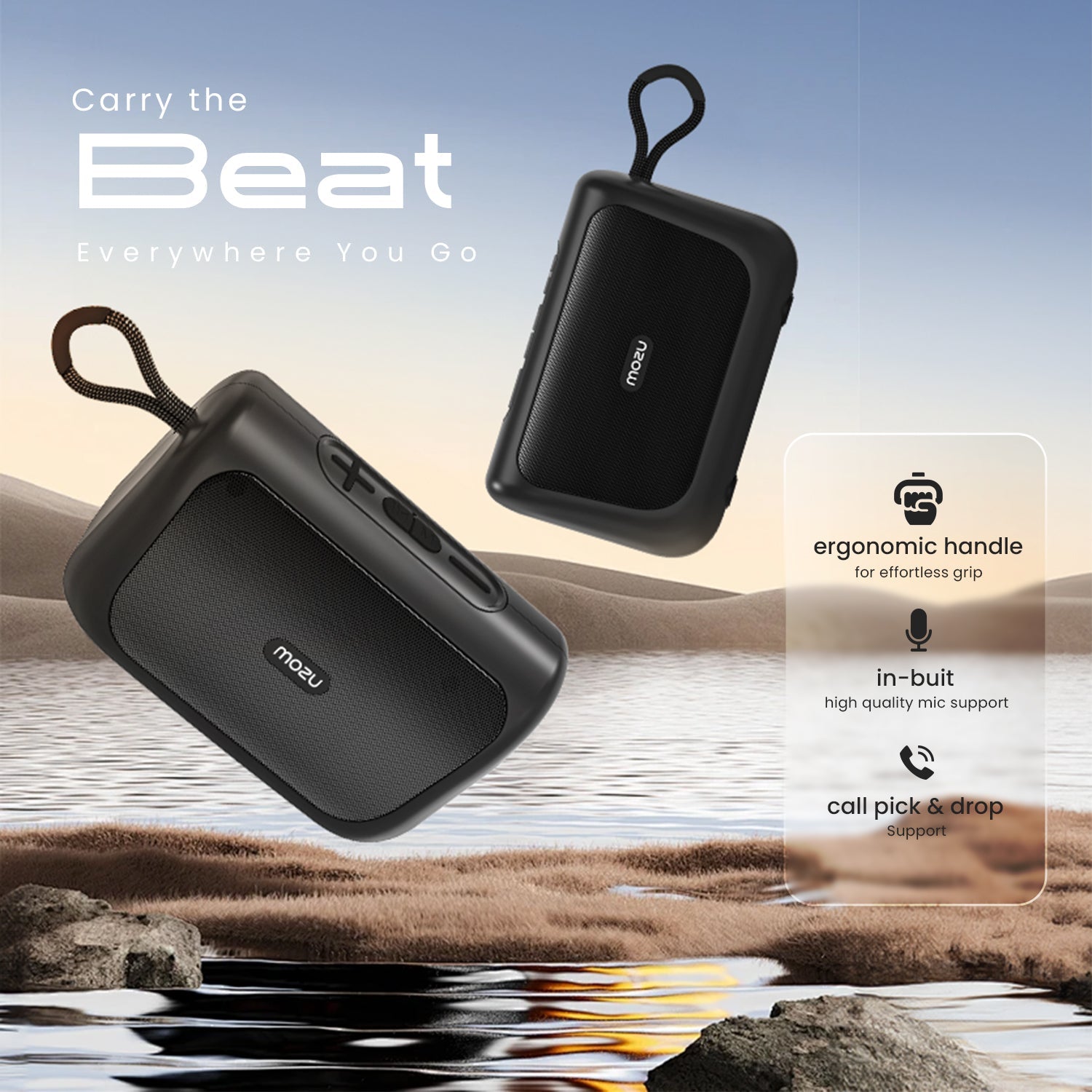 MOZU Bassmore X20 10W RMS Output Bluetooth Speaker with TWS Function,Upto 6 Hour Playtime,Carry Handle Design,Compact Size,Inbulit Mic (Orange Black) - Mozu