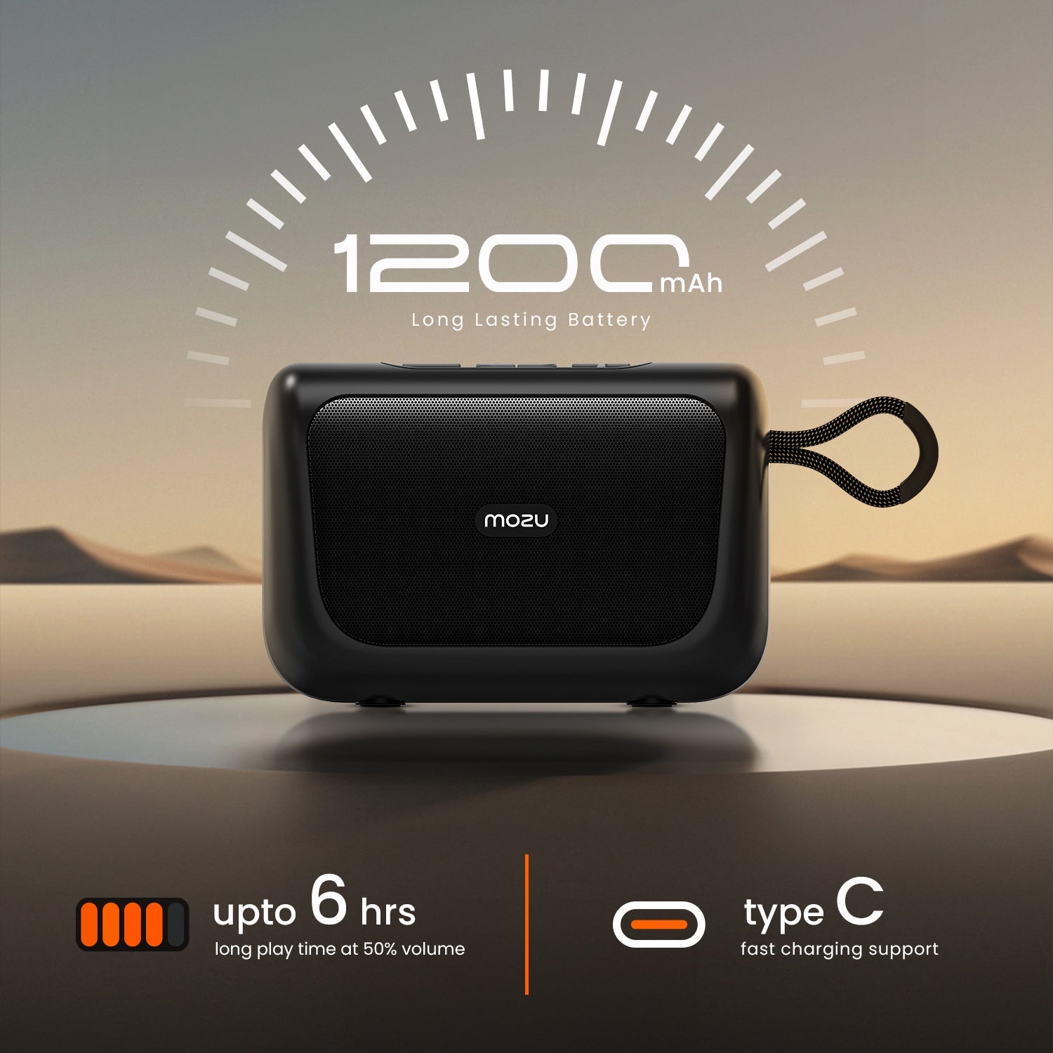 MOZU Bassmore X20 10W RMS Output Bluetooth Speaker with TWS Function,Upto 6 Hour Playtime,Carry Handle Design,Compact Size,Inbulit Mic (Orange Black) - Mozu