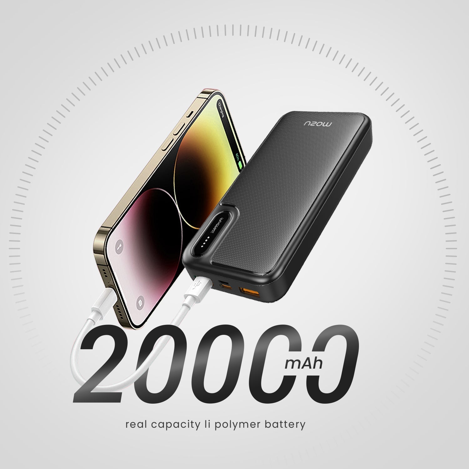 Mozu Chargex P120 20000 mAh 22.5W Fast Charging Powerbank |PD QC Support|Triple Output|Type C Fast Input Output|Compact Size - Mozu