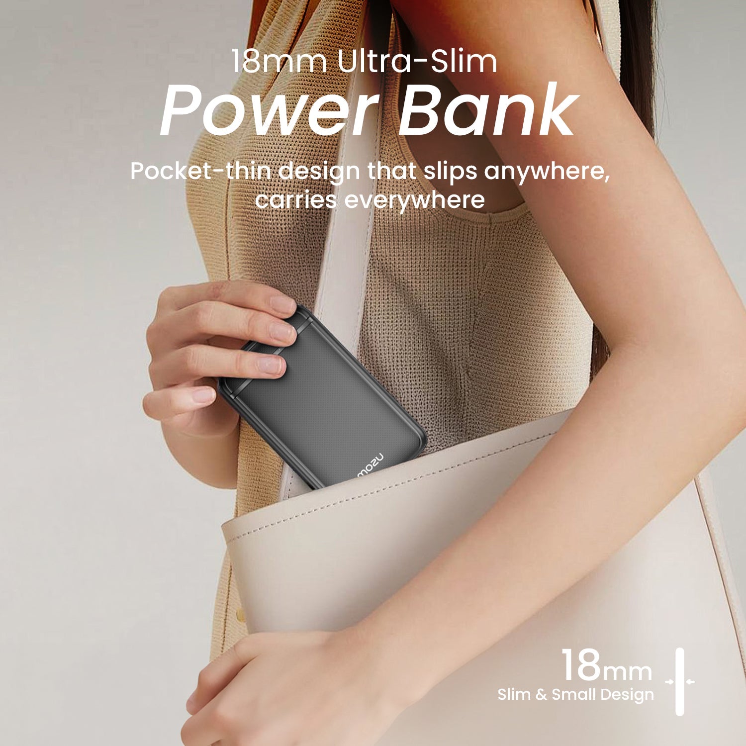 Mozu Chargex P210 10000mAh 22.5W Fast Charging Power Bank | Triple OutPut Ports | Flight Approved 38.5WH | Smart Heat Protection | Mini - Slim & Compact 18mm Design - Mozu