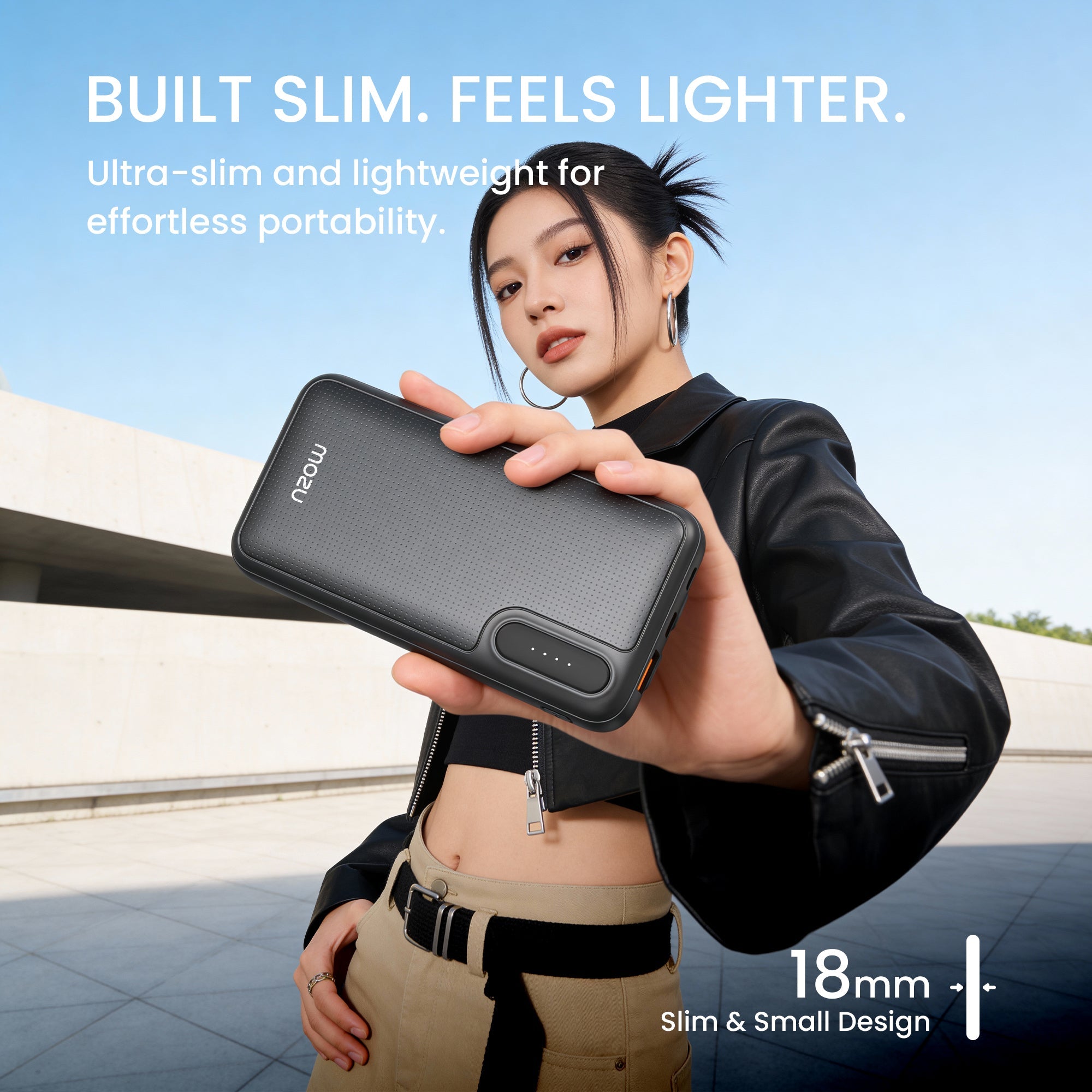 Mozu Chargex P220 10000mAh Power Bank With Built - in Type - C & 8 PIN Cables | 22.5W Fast Charging | Total Four Output | Flight - Approved 38.5 Wh | Smart Heat Protection | Mini - Slim & Compact 18mm Design - Mozu