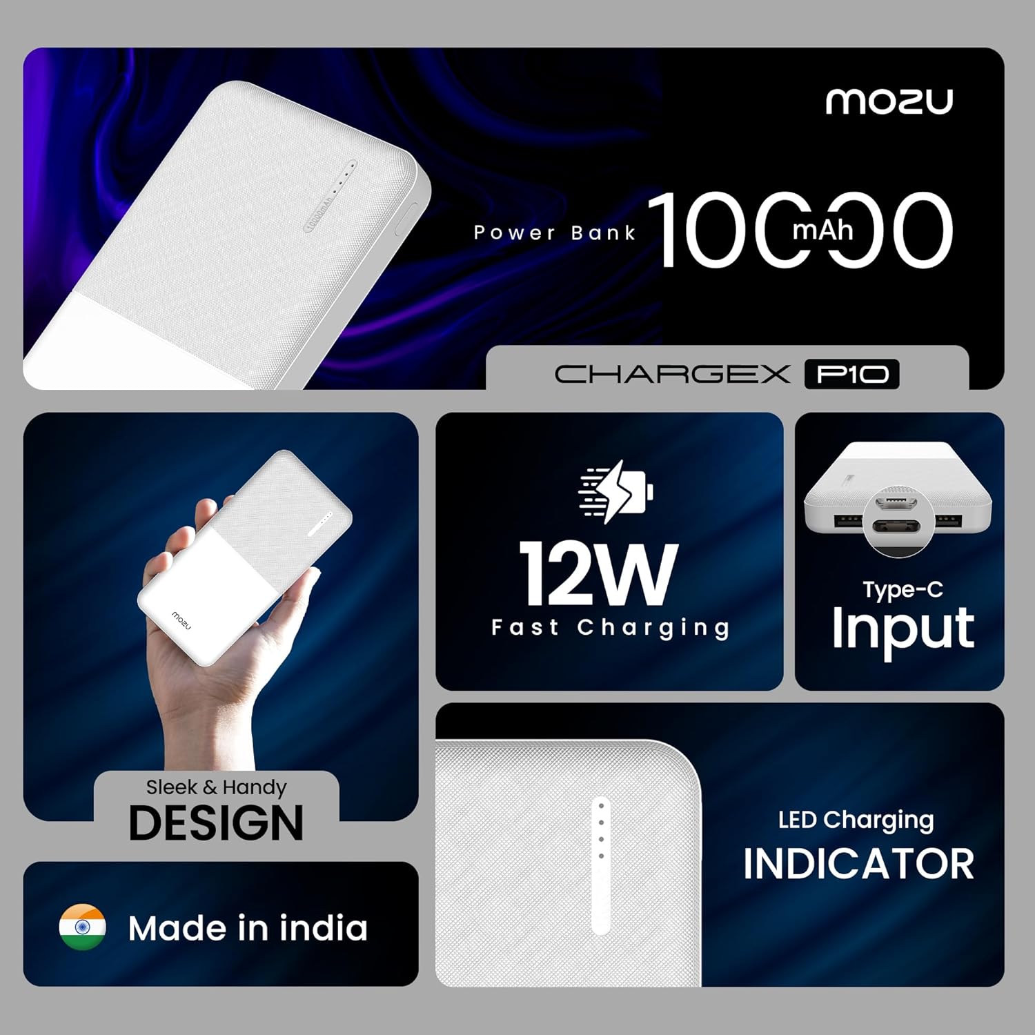 ChargeX P10 10000 mAh 12W Compact Pocket Size Powerbank - Mozu