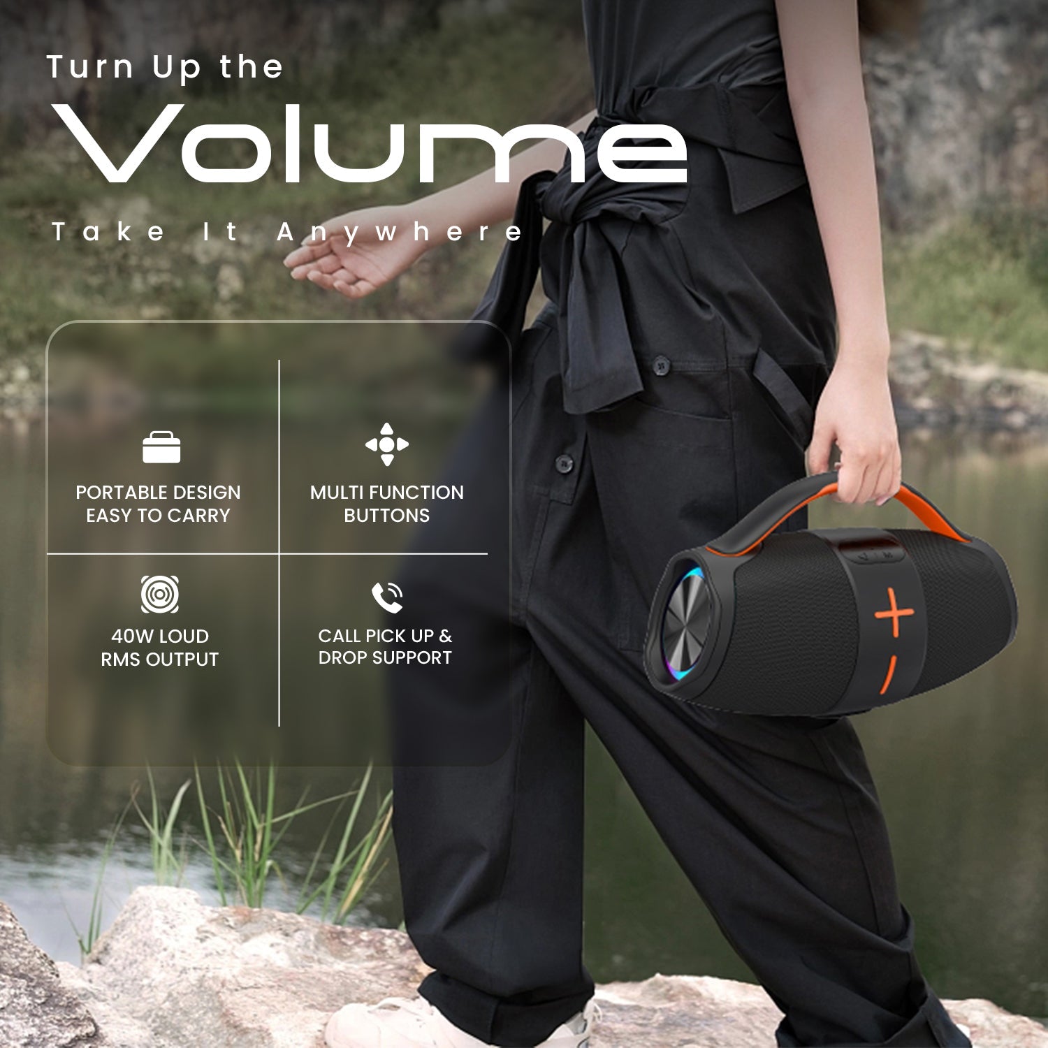 Mozu Bassmore X21 Portable Speaker With RGB LED|Aux FM TF USB|6 Hrs Playtime, 40 W Bluetooth Party Speaker - Mozu