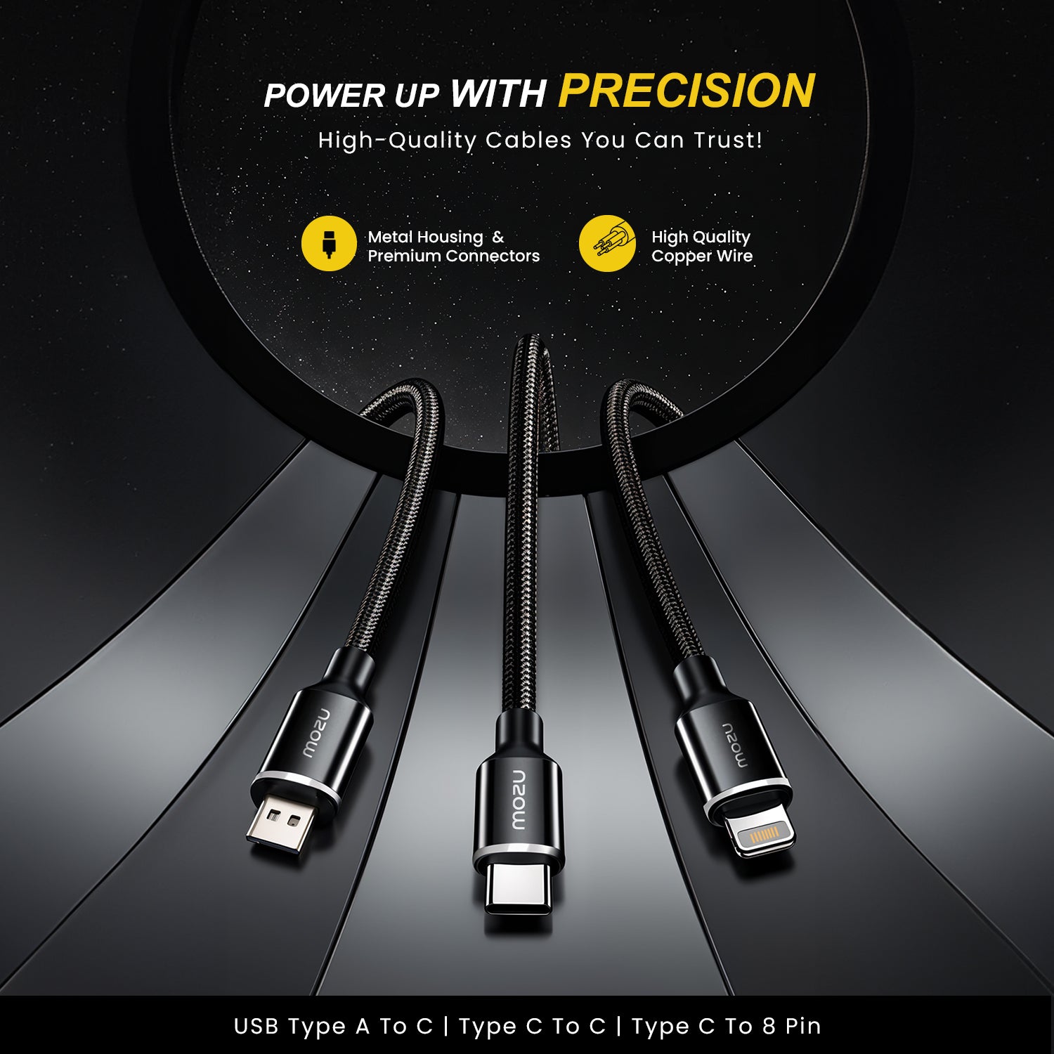 Mozu Copperline C6 8pin To Type C PD Cable 1.2Meter Long Braided Cable With Fast Charging Support - Mozu