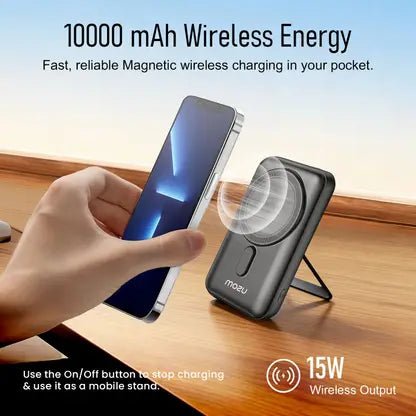Mozu SnapX - W50 Strong Magnetic 10000mAh Power Bank with Stand Holder | 15W Wireless & 22.5W Wired Fast Charging | Travel Friendly & Flight Approved - Mozu