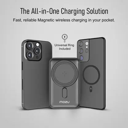 Mozu SnapX - W50 Strong Magnetic 10000mAh Power Bank with Stand Holder | 15W Wireless & 22.5W Wired Fast Charging | Travel Friendly & Flight Approved - Mozu